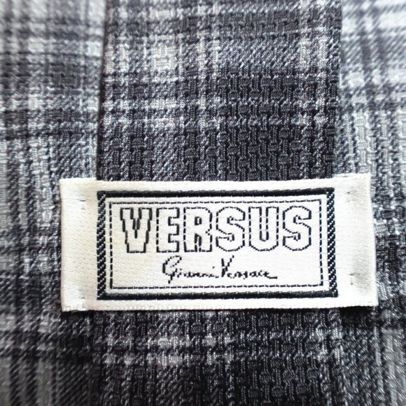 Vintage Versace Versus Tie Silk Gray Plaid Abstract Silk - Picture 4 of 8